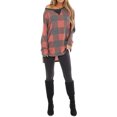 thumbnail image 4 of Women Checkered Crew Neck Long Sleeve Side Split Colorblock Top, 4 of 7