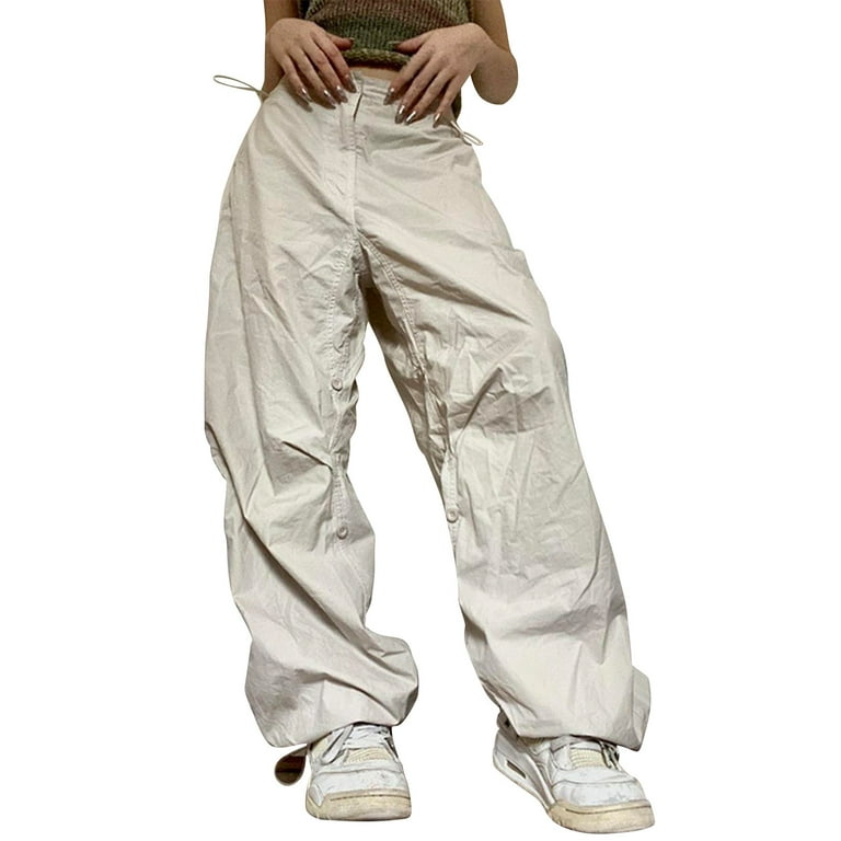 xinqinghao baggy cargo pants for women high waist pants with pockets wide  leg solid color long pants lounge pants women beige s