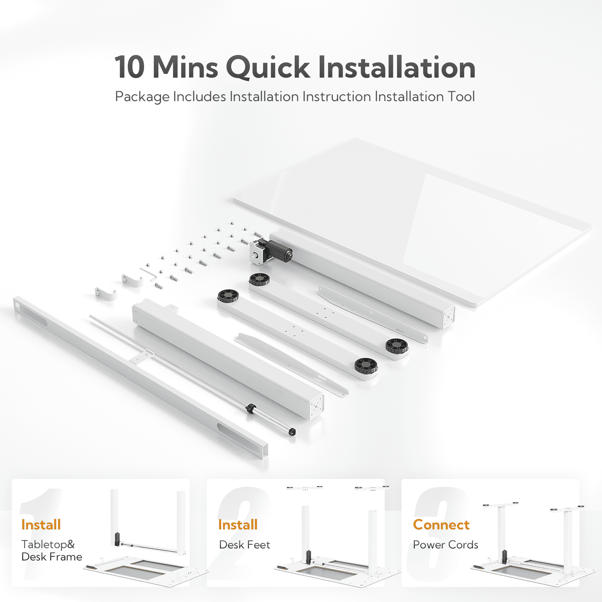 INNOVAR Glass Standing Desk - Electric Glass Top Standing Desk 40x24 inch Small White Stand up Desk Adjustable Height Sit to Stand Computer Work & Study Rising Desk for Home Office