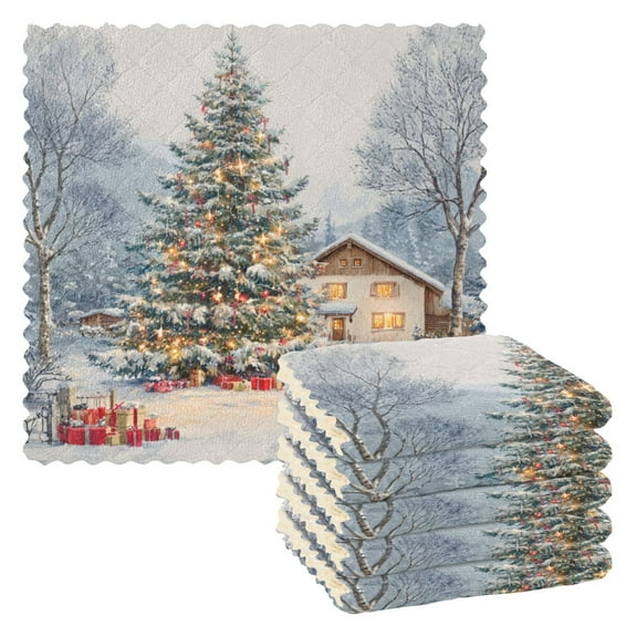 6 Pieces of Kitchen Towels 11x11Inch Kitchen Dish Cloths Kitchen Dish Towels Reuseable Cleaning Cloths Beautiful Christmas Snow
