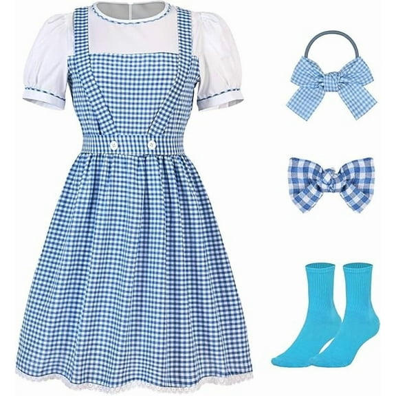 MARTINE MALL Halloween Costumes for Women Dorothy Adults Dress Socks Hair Bows Costumes Outfits