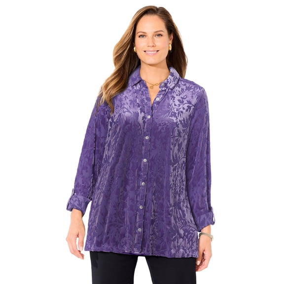 Catherines Women's Plus Size Petite Buttonfront Burnout Blouse