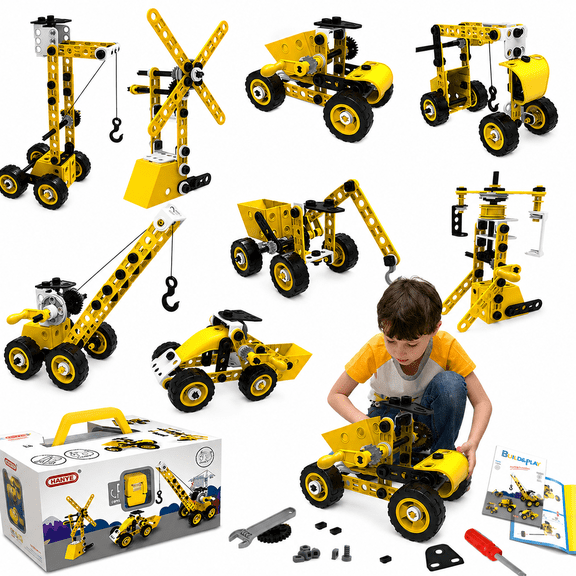 8 in 1 Stem Toys Building Block Kit Educational STEM Learning Construction Excavator Kit Engineering Excavator Building Blocks Set for Kids Age 4-8 5-7 6-8 8-10 Birthday Gifts