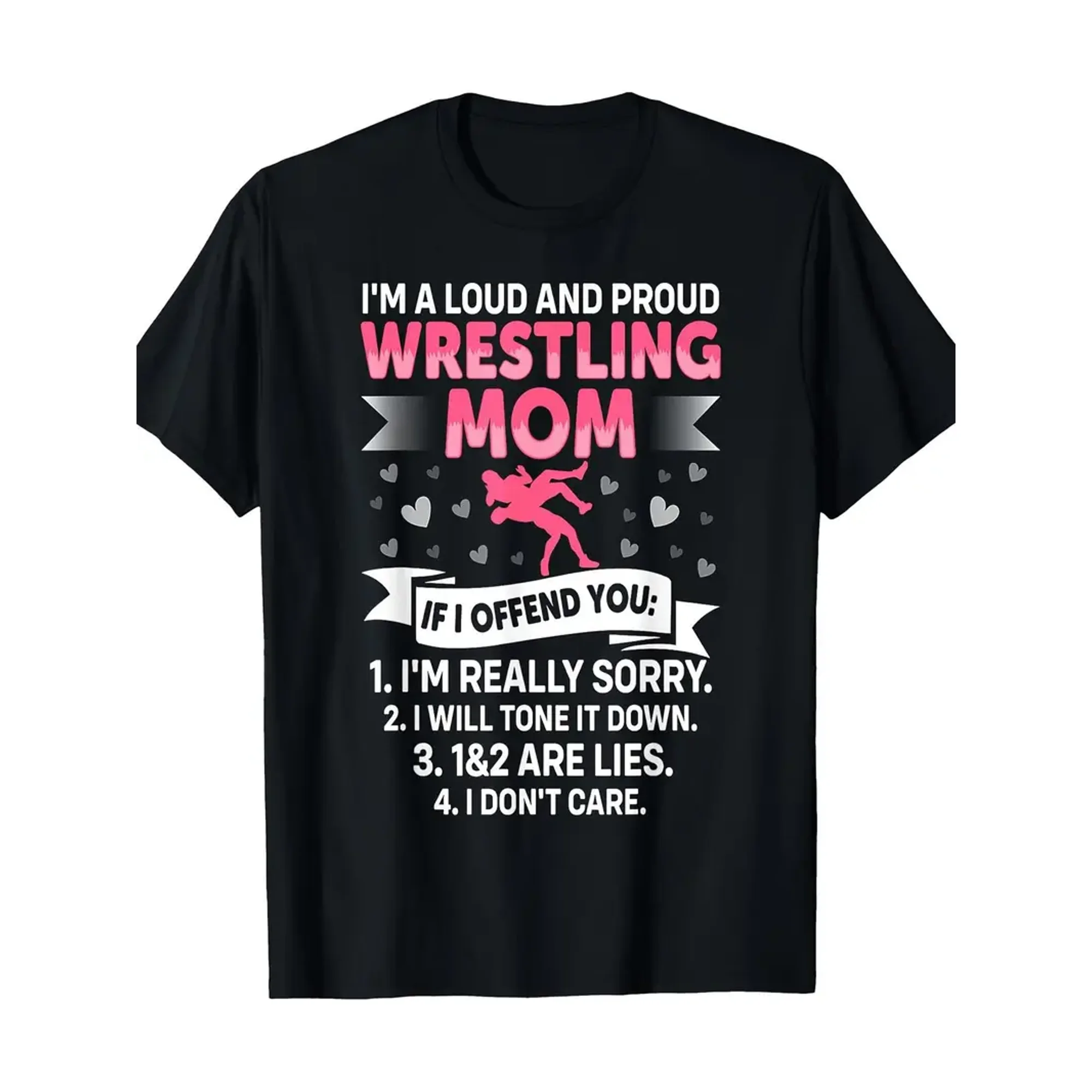 Women's Loud and Proud Wrestling Mom Graphic Tee - Funny Wrestling Mom Shirt with Bold Lettering - Soft Breathable Cotton T-Shirt for Wrestling Matches, Practice, Gifts - Black