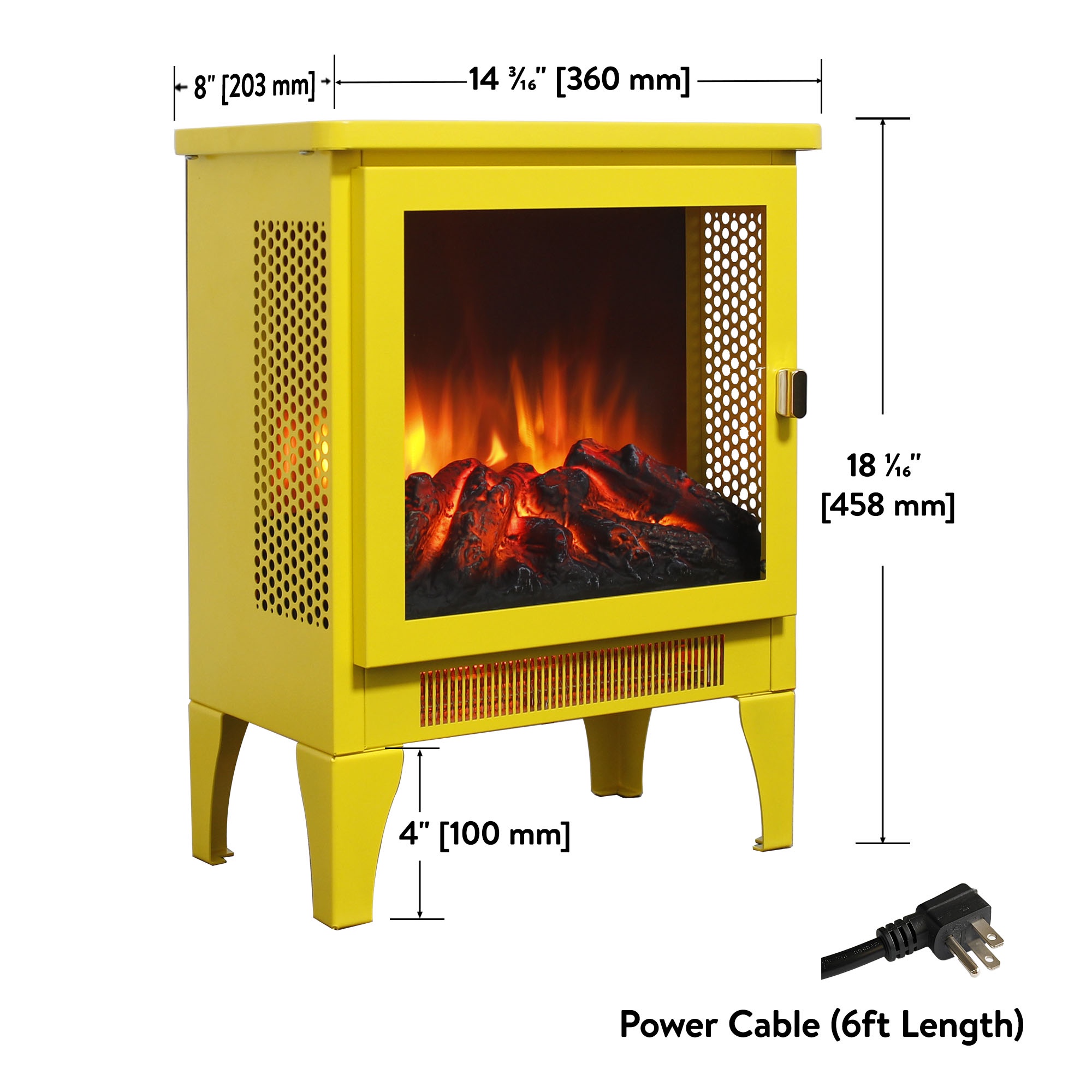 Electric Fireplace Heater, Legahome 16'' Freestanding Fireplace Heater Stove, 3D Realistic Flame Effects, Adjustable Brightness and Heating Mode, Overheat Protection, CSA Certified, Yellow