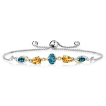 Gem Stone King 925 Silver and 10K Yellow Gold London Blue Topaz and Yellow Citrine and Lab Grown Diamond Tennis Bracelet for Women By Keren Hanan (1.66 cttw, Adjustable up To 9 inch)