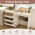 thumbnail image 3 of 4-in-1 Folding Sewing Table with Lockable Wheels, Multi-Functional Craft Station, End Table, Computer Desk & Kitchen Storage with Shelves for Apartments, White, 3 of 7