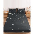 thumbnail image 2 of Twin Sze Fitted Sheet Set - Modern Black Grey 2 Piece Bedding Sets 16" Deep Pocket Fitted Sheet with 1 Pillowcase, Japanese Style Moon Stars Minimalism Brushed Microfiber Hotel Luxury Bed Sheets, 2 of 9