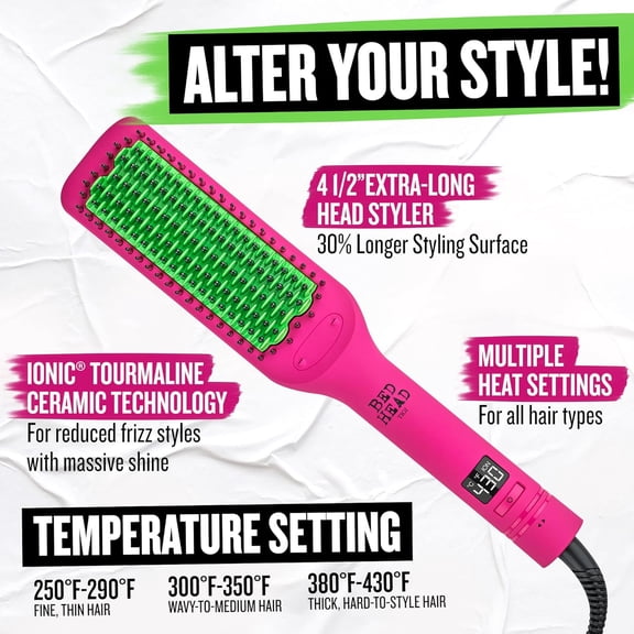 Bed Head Ionic   Tourmaline Straightener Brush with Smart Heat Memory System - HOT PINK
