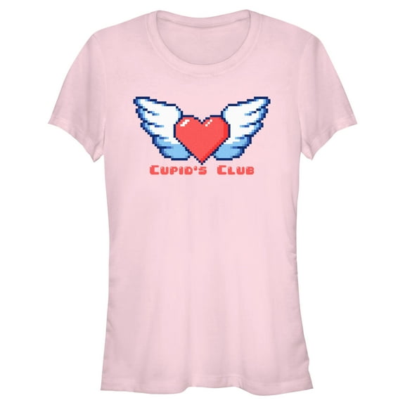 Junior's Lost Gods Cupid's Club Heart Wings Graphic T-Shirt