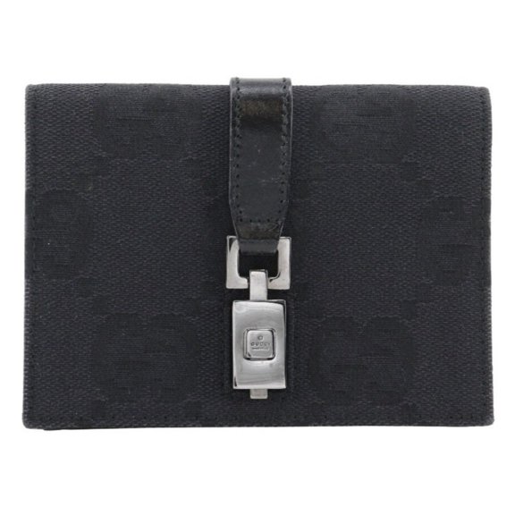 Pre-Owned GUCCI Jackie Line Waist Bag Belt GG Canvas Black Flap Women's (Good)