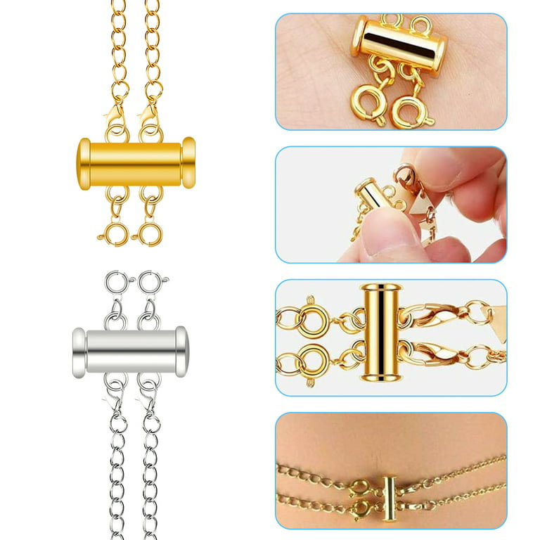 Etereauty Clasp Connector Necklace Jewelry Clasp Stacker Diy Tube  Connectors Pendant Lock Making Slide Bracelet Bow Pendant Clasps 