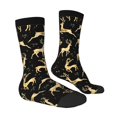 Uemuo Christmas Gold Deers Pattern Women's Crew Socks, Soft Durable