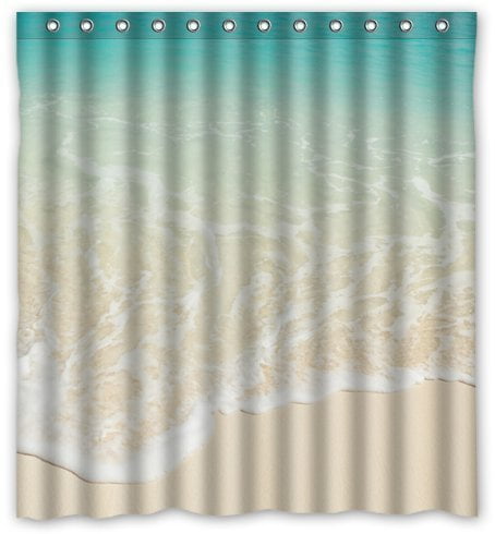 GreenDecor Summer Beach Clean Sea Wave Waterproof Shower Curtain Set with Hooks Bathroom Accessories Size 66x72 inches