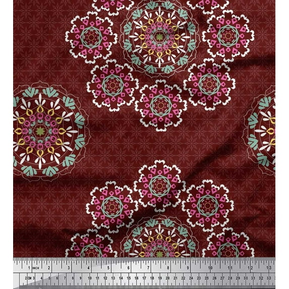 Soimoi Moss Georgette Fabric Mandala Decorative Printed Craft Fabric by The Yard 42 Inch Wide