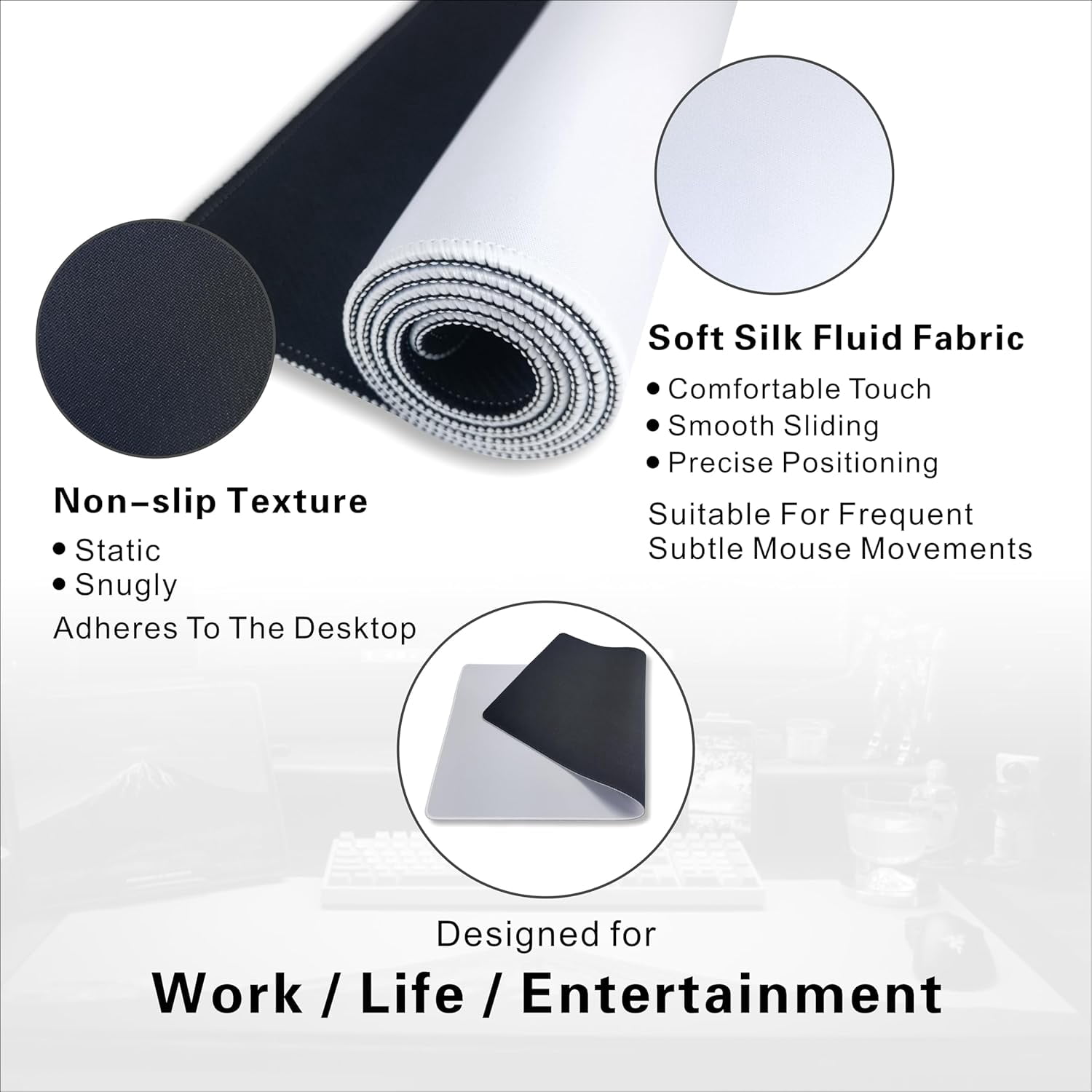 XLarge Gaming Mouse Pad Extended XL Long Soft Silk Fluid Fabric & Nonslip Rubber Base 31.5x15.75 Inch Computer Keyboard Mat for Gamers, Office Use Perfect for Company and Home
