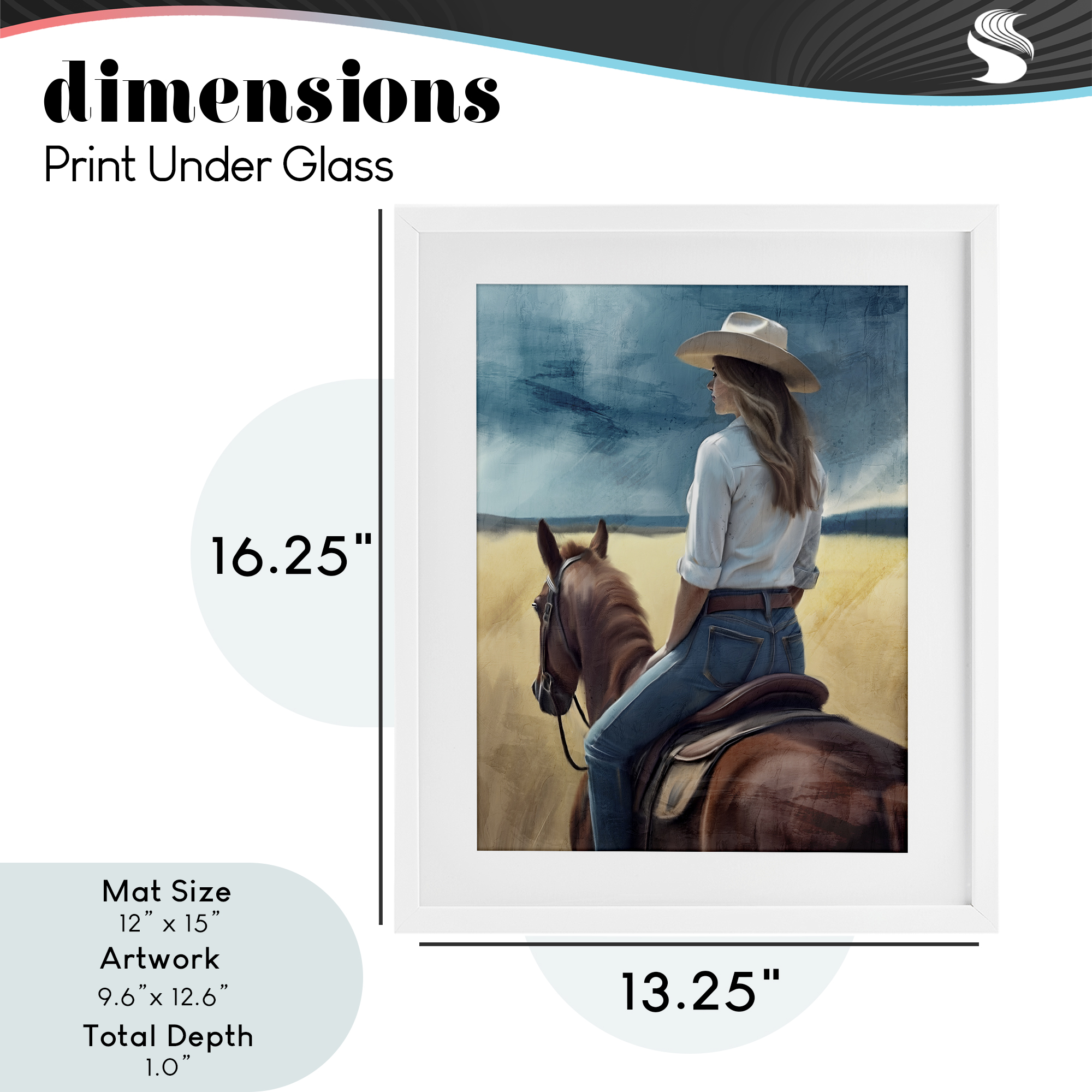 Countryside Cowgirl View White Framed Print Under Glass, design by Kim Allen
