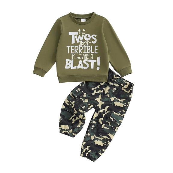 Kids 2 Piece Outfit Construction Truck Sweatshirt and Camo Jogger Pants Set Trendy Playwear Clothes for Toddler Boys 12 Months-6 Years