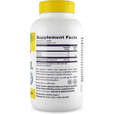 Healthy Origins Ubiquinol 200 mg (Kaneka QH, Non-GMO, Gluten Free, Heart Support, Energy Support), 150 Softgels