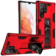 DEMOORY Samsung Galaxy S22 Ultra Case, Phone Case for Samsung Galaxy S22 Ultra 6.8 inch, Full Body Rugged TPU Bumber Hard PC Shockproof Protective Cover with Kickstand for Men Girls Women, Red