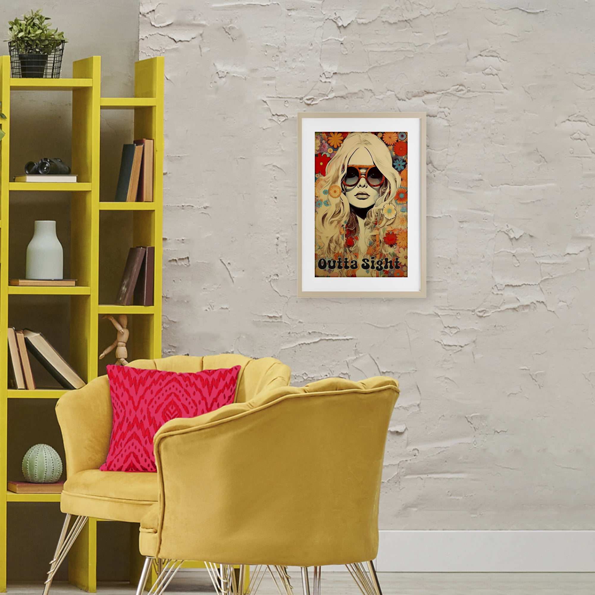 Outta Sight Hippie Girl Birch Framed Print Under Glass, design by Sasha