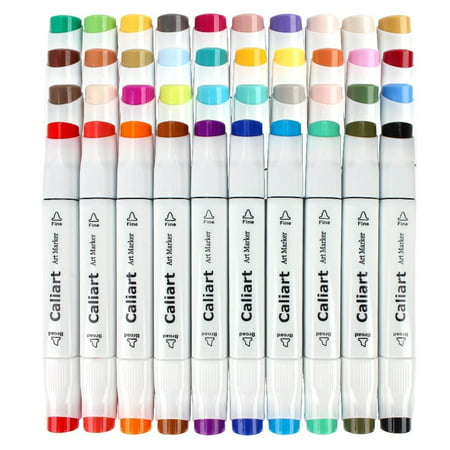 Caliart 40 Colors Dual Tip Art Markers Permanent Alcohol Based Markers