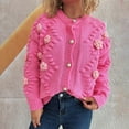 thumbnail image 5 of SnZhen Women's Casual Sweater Fashion Women Flower Long Sleeve Deep V- Neck Button Solid Color Cardigan Tops Pink L, 5 of 5