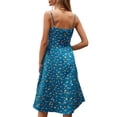 thumbnail image 3 of Summer Women's Casual Floral Print Spaghetti Strap Midi Dress Sleeveless Ruched Split Slit Beach Dress with Lightweight Chiffon Fabric for Outdoor Vacation,Blue L, 3 of 4