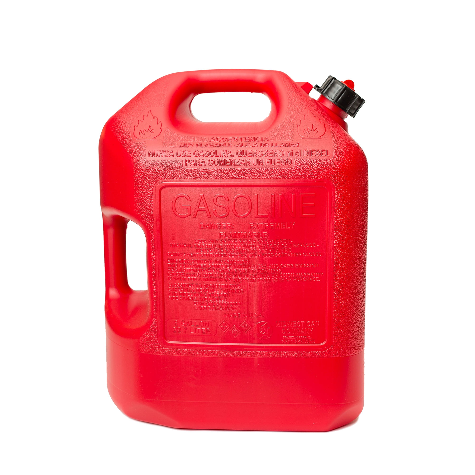 Midwest Can 6610 6-Gallon Capacity Durable Gas Can with FlameShield Safety and Quick-Flow Spout, Red