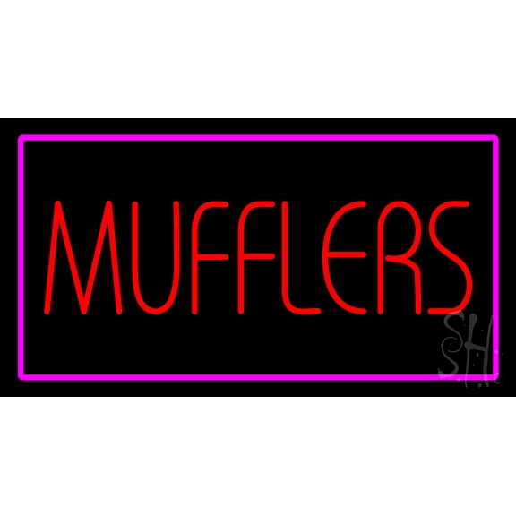 Mufflers Purple Rectangle LED Neon Sign 20 x 37 - inches, Clear Edge Cut Acrylic Backing, with Dimmer - Bright and Premium built indoor LED Neon Sign for automotive store, and mall.