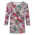 thumbnail image 4 of Women's Tops Dressy Casual Vintage Spring Elegant Shirts Fashion 2024 Floal Printing Summer Clothes for Teen Girls Round Neck Blouse 3/4 Sleeve Tunic Tops Loose Fit Flowy Multicolor T Shirts S, 4 of 5