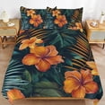 thumbnail image 6 of 3 Pcs Soft Bedding Set, Includes 1 Duvet Cover with Zipper And 2 Pillow,Shams Hawaiian Hibiscus Garden Orange Flowers Full(79"×90"), 6 of 8