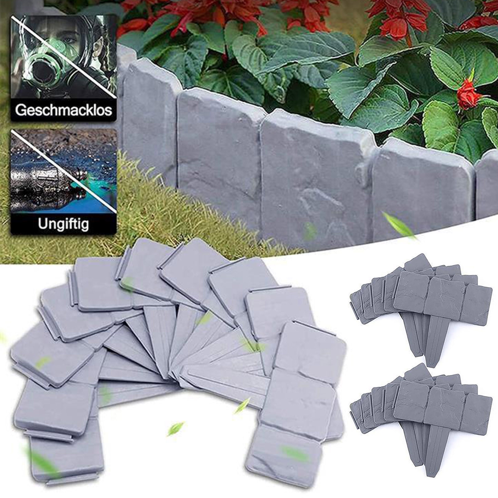 Hyasfey 20 Pcs Garden Edging Border All-weather No Dig Lawn Edging Border Flexible Interlocking Landscape Fence Border for Outdoor Yard Walkway