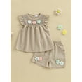 thumbnail image 3 of Miaouyo Toddler Baby Girl Summer Clothes Set 9 12 18 24 Months 2T 3T 4T Flower Smocked Fly Sleeve Tops Elastic Waist Shorts Outfit, 3 of 9