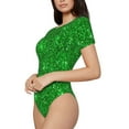 thumbnail image 2 of Balery Women'Sgreen Glitter Crew Neck Round Neck Short Sleeves Slim Fit Casual Basic Extender Bodysuit Daily Jumpsuit T Shirts-Xx-Large, 2 of 9