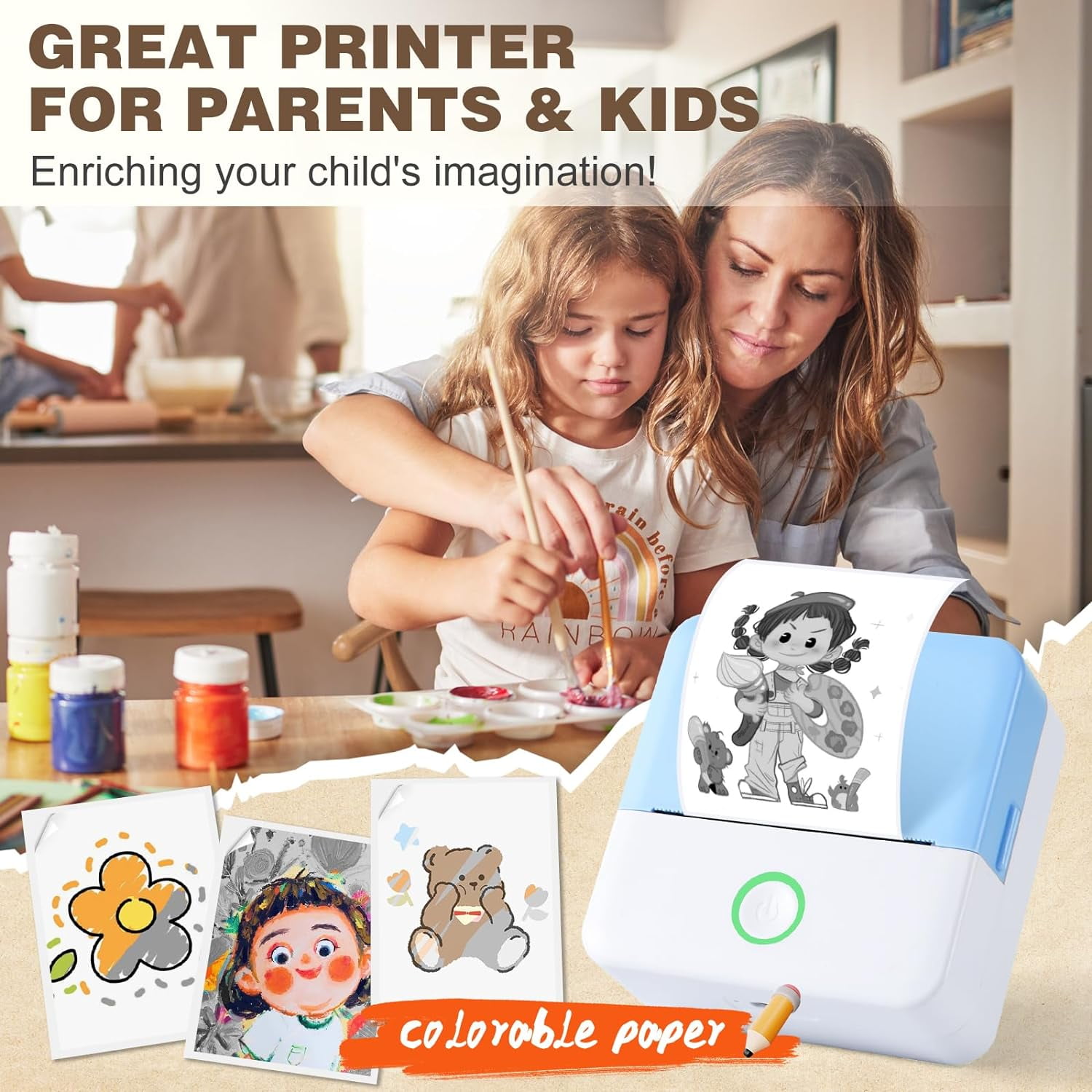 Thermal Mini Printer, Portable Inkless Sticker Maker, Bluetooth Printer for Phone, Wireless Label Printer with Tape, Free Cut Small Pocket Printer for Notes&Children DIY, Compatible with iOS&Android