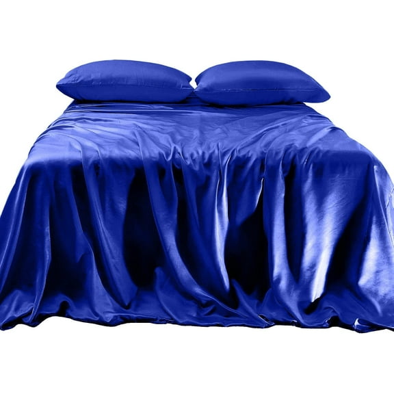Elegant Comfort Luxurious 4-Piece Silky Satin Sheet Set Cooling Soft Satin Sheet Set, Twin XL, Royal Blue