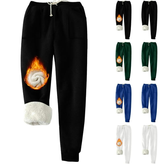Feancey Women's Sherpa Lined Sweatpants Winter Warm Fleece Pajama Bottoms Drawstring Elastic Waist Jogger Pants Comfy Plush Thermal Lounge Trousers Black XL