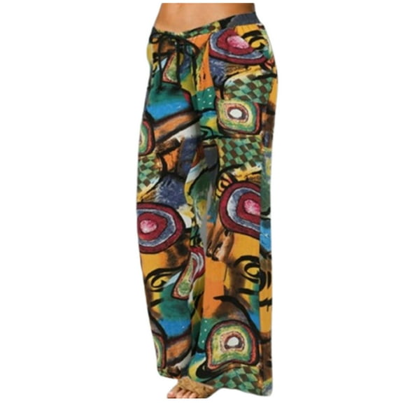 KBKYBUYZ Women Stylish Printing Pokets Casual Elastic Drawstring Loose Trousers Pants