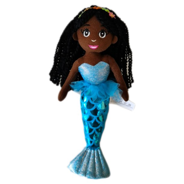 Ikuzi African American Mermaid Doll Dark Brown Skin Tone Blue Tail Black Doll