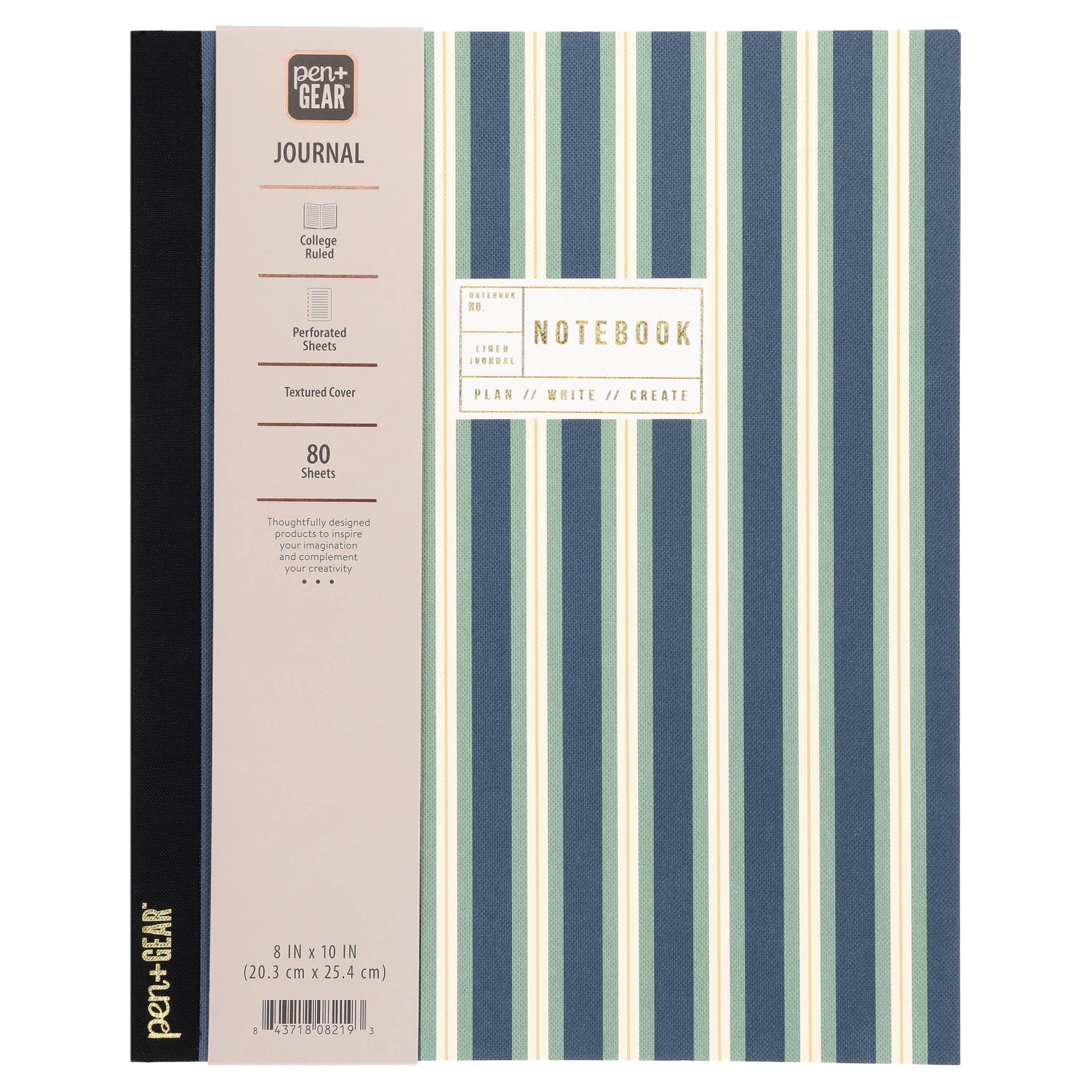 Pen+Gear College-Ruled Journal, Blue and Green Stripe, Perforated, 8” x 10”, 80 Sheets