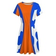 thumbnail image 4 of Blue And Orange Dress Fashion Beach Short Sleeve Dresses Female Party Printed Sundress, 4 of 7