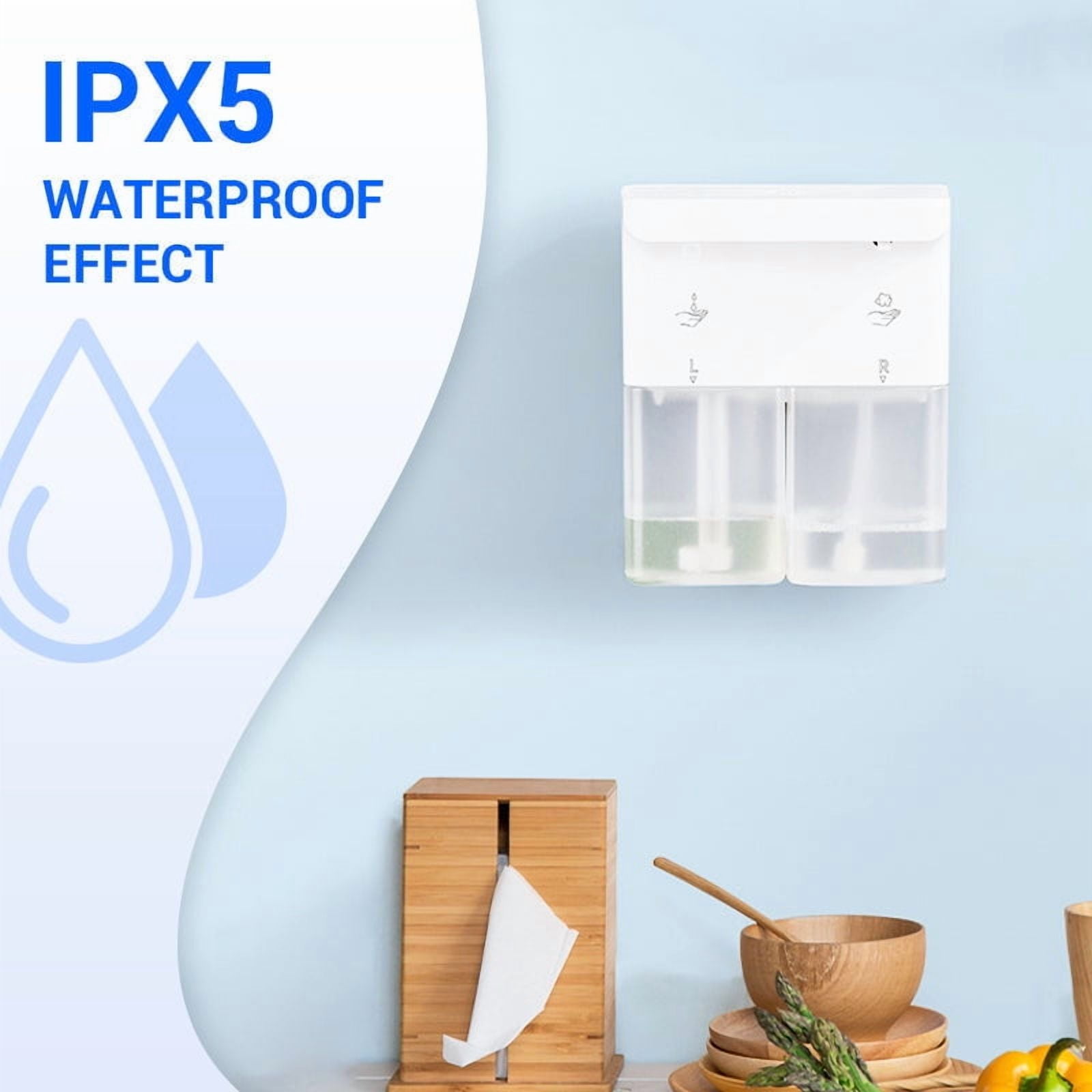 Automatic Hand Dish Soap Dispenser Wall Mounted Touchless Shampoo Conditioner Dispenser 2x15 fl oz. with USB-C Rechargeable Battery Infrared Sensor for Bathroom No Drill