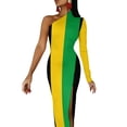 thumbnail image 1 of Robe Longue Drapeau Jamaïque Femmes Noir Jaune Vert Rayures Style de Rue Robe Maxi Club de Nuit Robes Moulantes Fente Haute Vestidos, 1 of 5