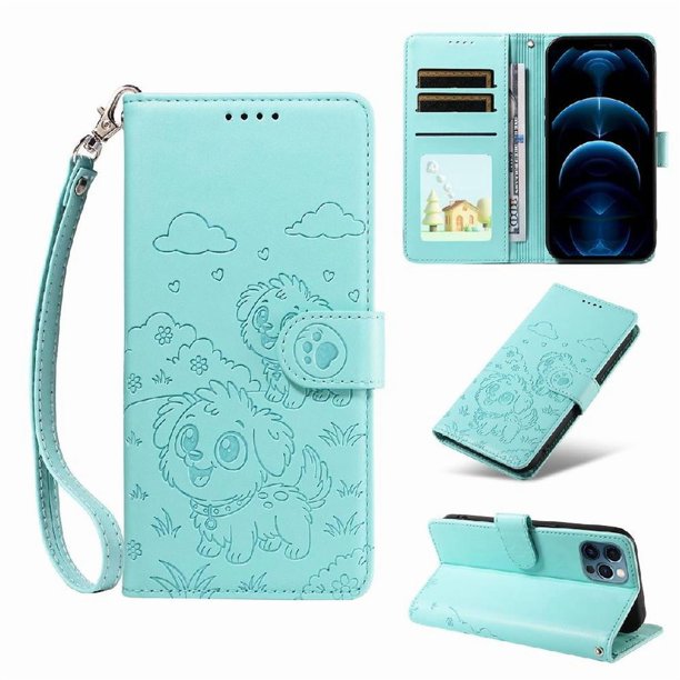 Funda Cartera GANGXUN con Diseño de Perrito en Relieve para iPhone 13 Pro Max , Protección 360° con Ranuras y Correa Desmontable