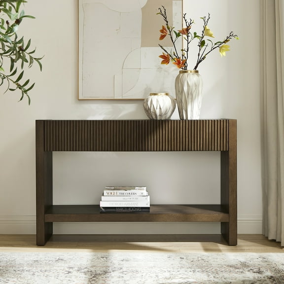 Manzanita 48" Wide Rectangular Solid Wood Fluted Console Table in Brown Oak