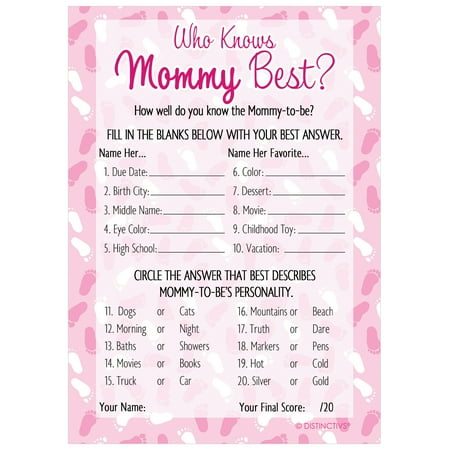 Pink Girl Baby Shower - Who Knows Mommy Best Game Cards, 20 (Best Baby Shower Games For Large Group)