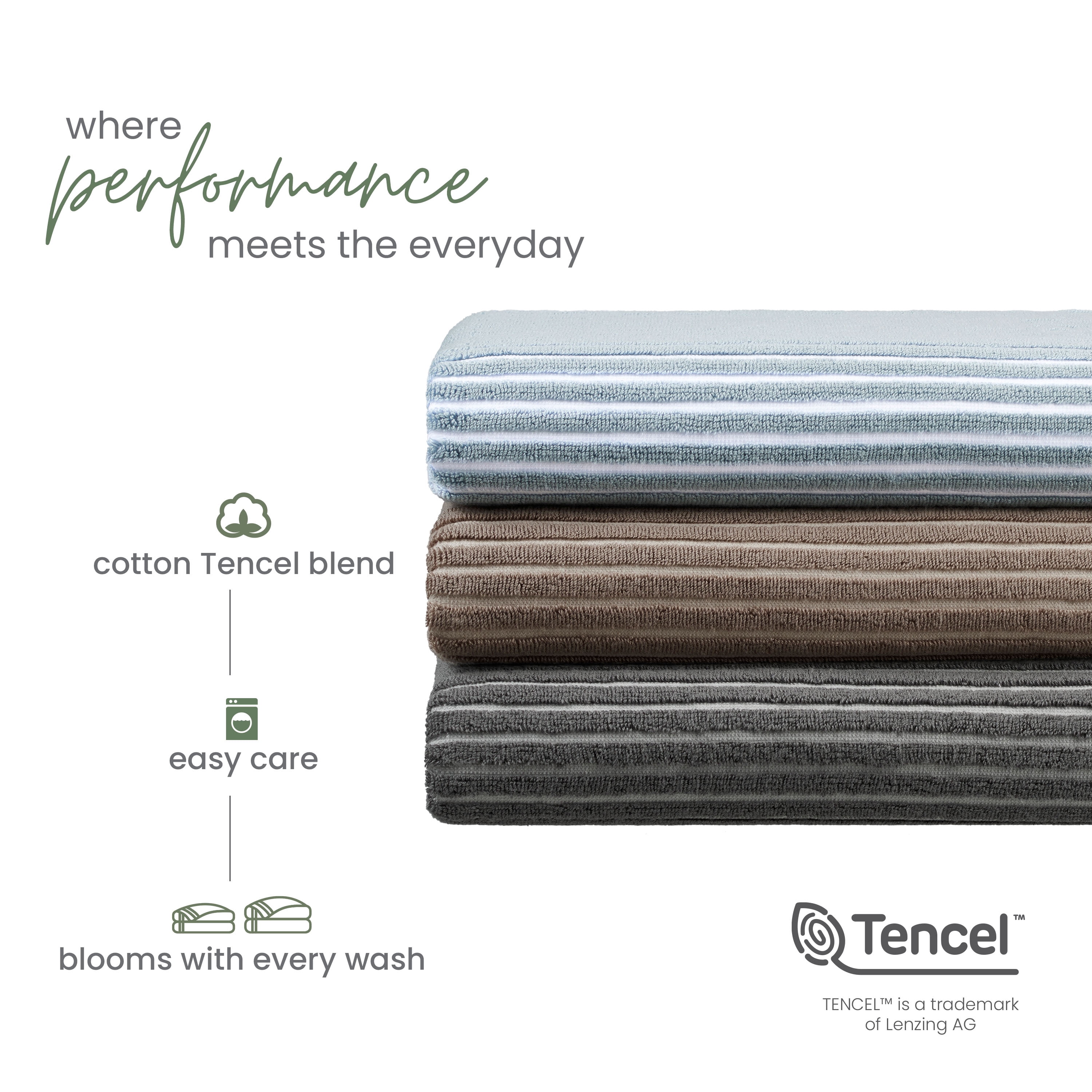 Martex Restore Sculpted Stripe Bath Towel, 30" x 56", Charcoal