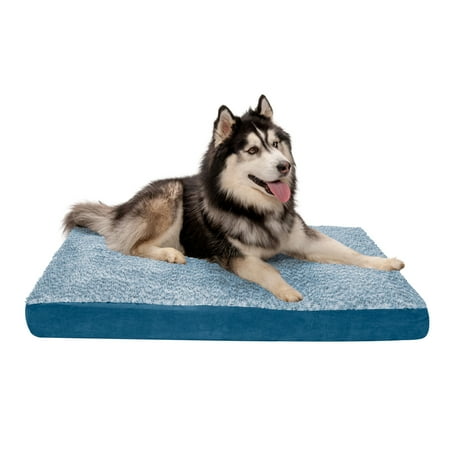 UPC: 0842229124491 | FurHaven Pet Products Two-Tone Faux Fur & Suede Deluxe Orthopedic Pet Bed for Dogs & Cats – Marine Blue Jumbo