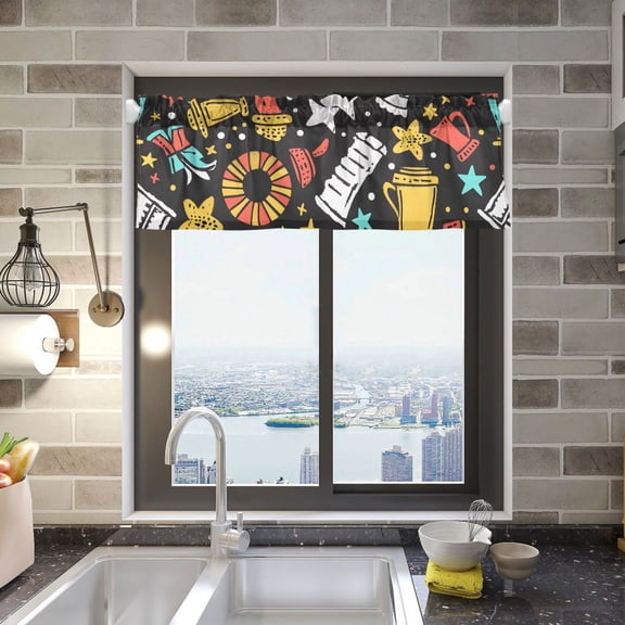 Cups Star Glasses Valance Curtains 54"x18" Rod Pocket for Kitchen Living Room Windows Farmhouse Decor